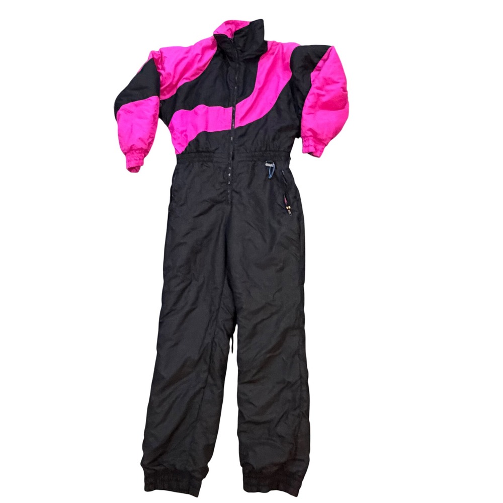 Vintage Edelweiss Womens Ski Suit Size 10 Pink‎ Black Colorblock One Piece Snow